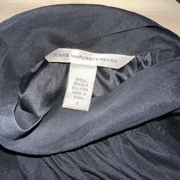 Daine von Furstenberg Black High Neck Tie Silk Blend Blouse Women's 8 - Picture 3 of 5